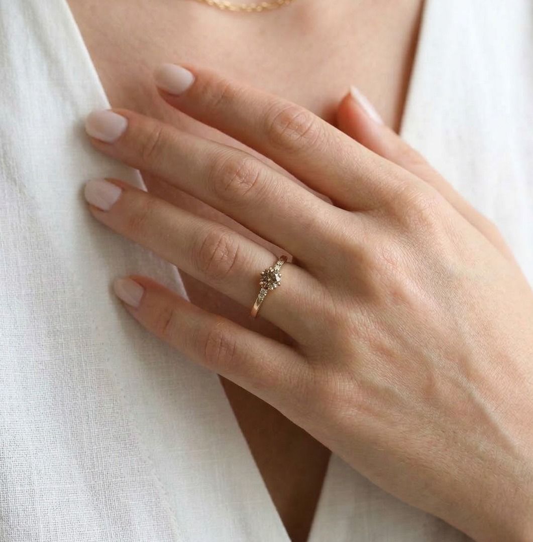Unique 0.59ct Brown & White Diamond Ring in 18K Yellow Gold