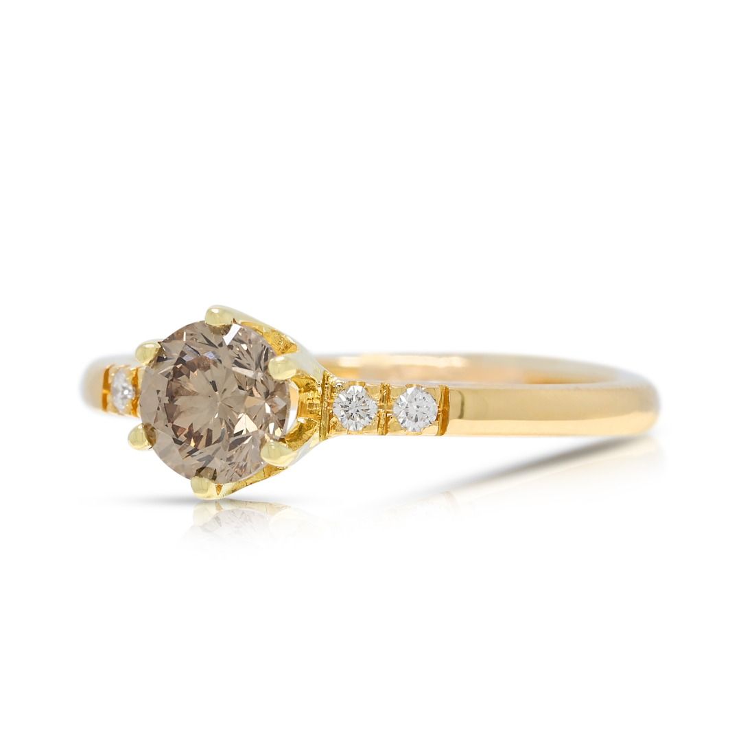 Unique 0.59ct Brown & White Diamond Ring in 18K Yellow Gold