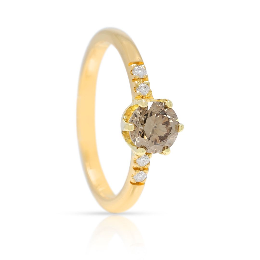 Unique 0.59ct Brown & White Diamond Ring in 18K Yellow Gold