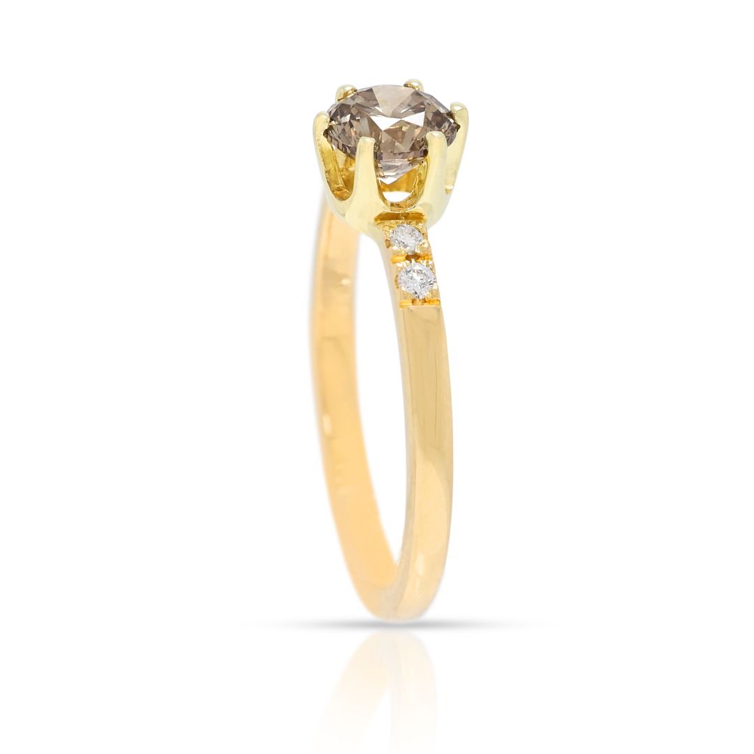 Unique 0.59ct Brown & White Diamond Ring in 18K Yellow Gold