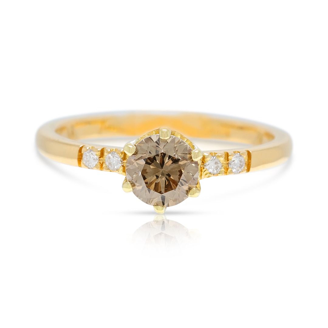 Unique 0.59ct Brown & White Diamond Ring in 18K Yellow Gold