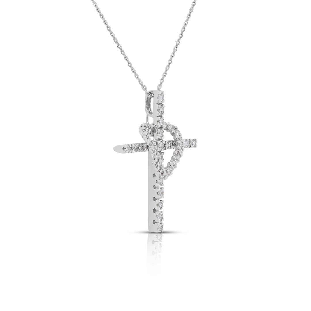 Versatile 0.6ct Heart & Cross Natural Diamond Necklace in 18K White Gold