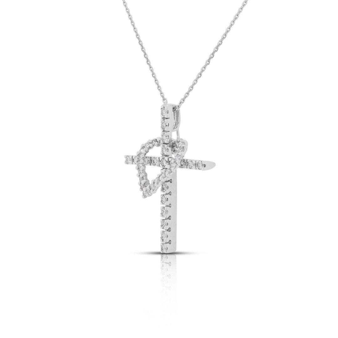 Versatile 0.6ct Heart & Cross Natural Diamond Necklace in 18K White Gold