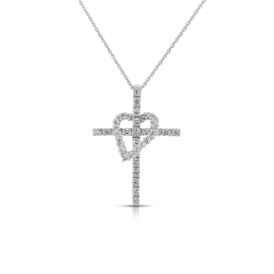 Versatile 0.6ct Heart & Cross Natural Diamond Necklace in 18K White Gold