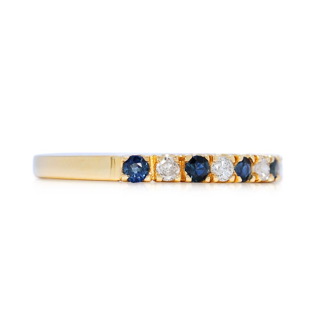 Vibrant 0.37ct Sapphire & Diamond Band in 18K Yellow Gold (New-Unworn)