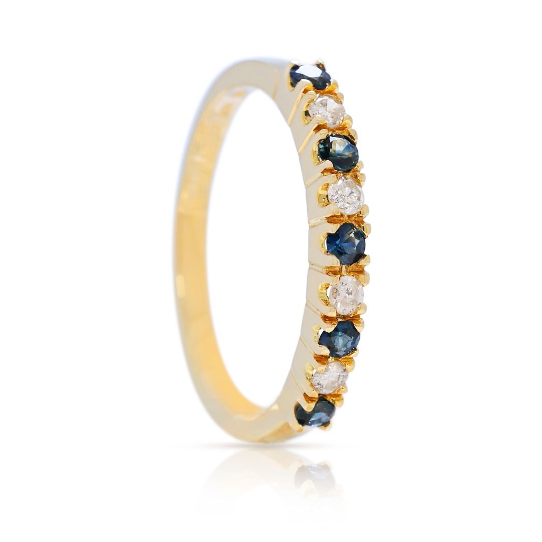 Vibrant 0.37ct Sapphire & Diamond Band in 18K Yellow Gold (New-Unworn)