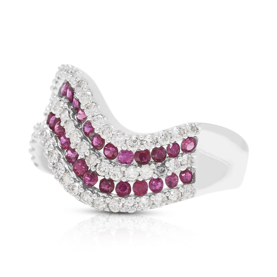 Vibrant 0.94ct Ruby & Diamond Wave Ring in 18K White Gold