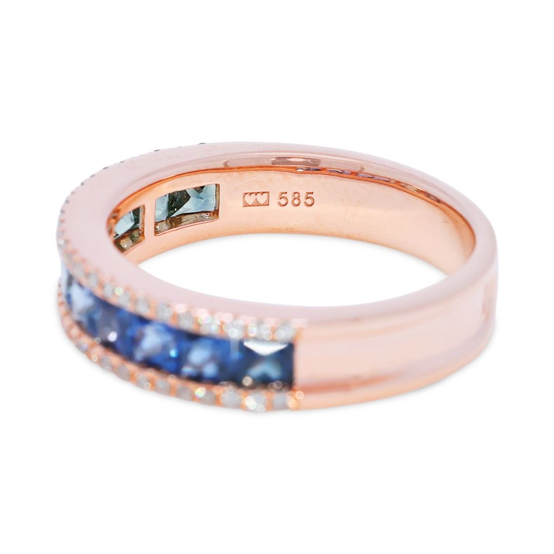 Vibrant 1.15ct Gold Heart Multi-Color Sapphire and Diamond 18k Rose Gold Band