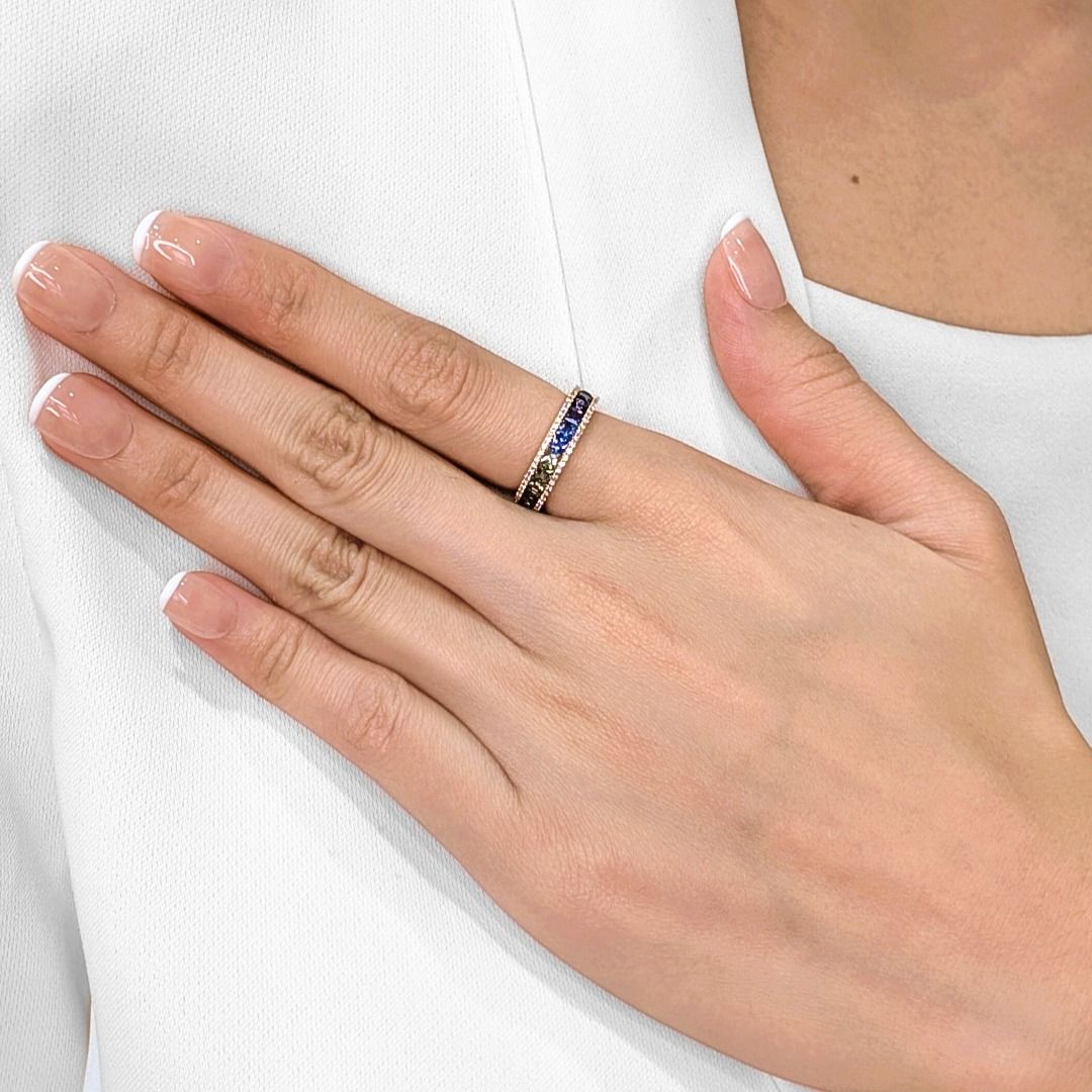 Vibrant 1.15ct Gold Heart Multi-Color Sapphire and Diamond 18k Rose Gold Band