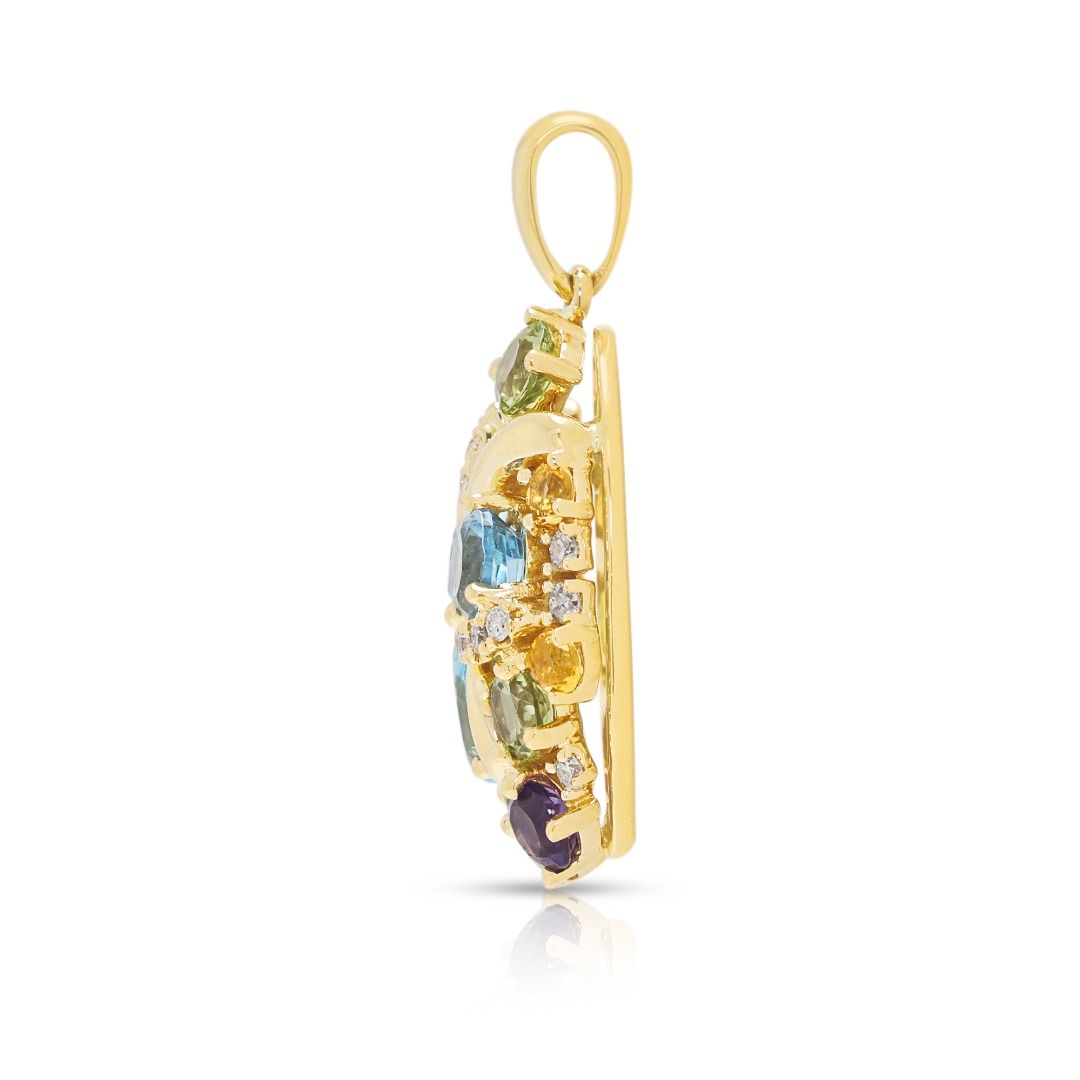 Vibrant 1.38ct Multi-Gem Floral Pendant in 18K Yellow Gold