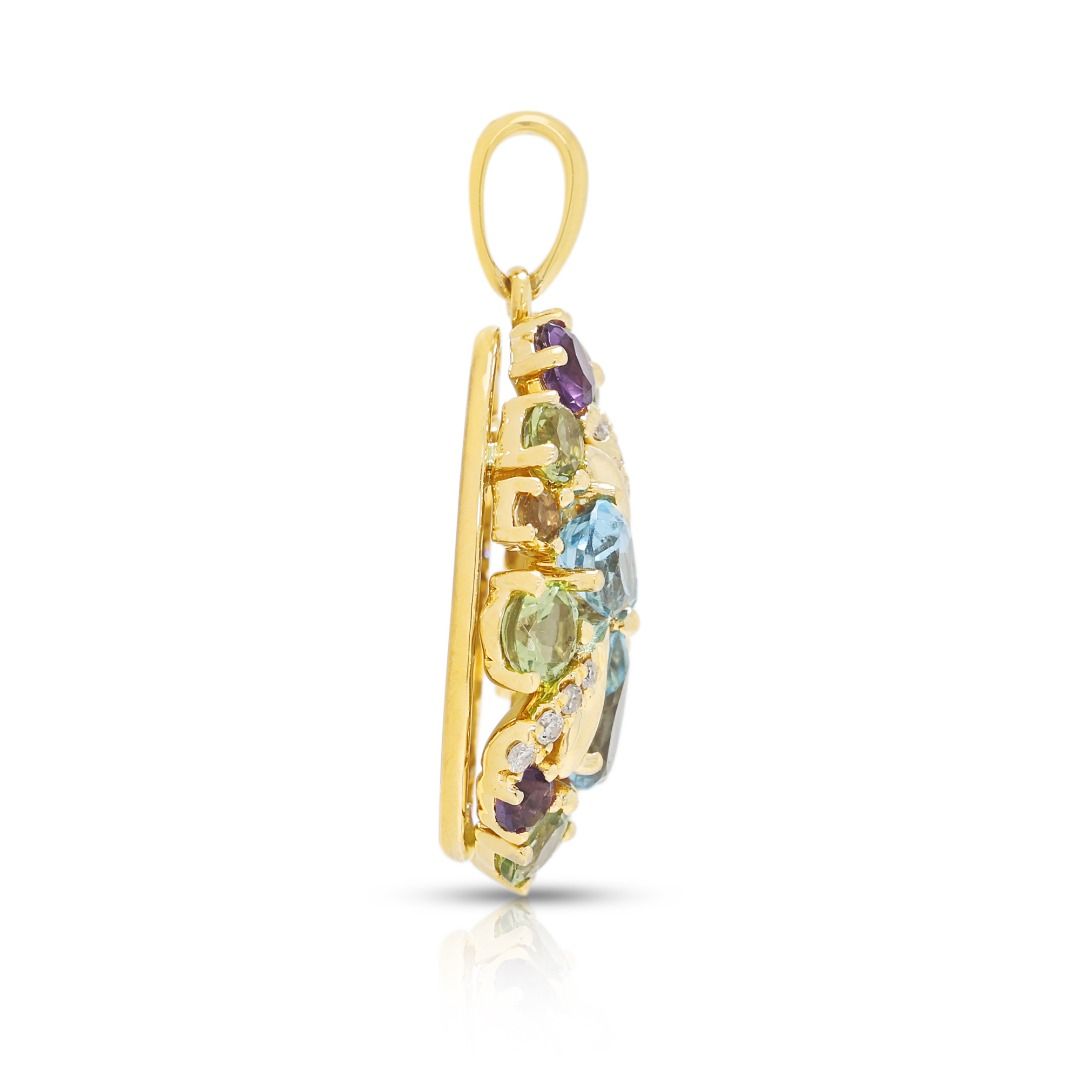 Vibrant 1.38ct Multi-Gem Floral Pendant in 18K Yellow Gold