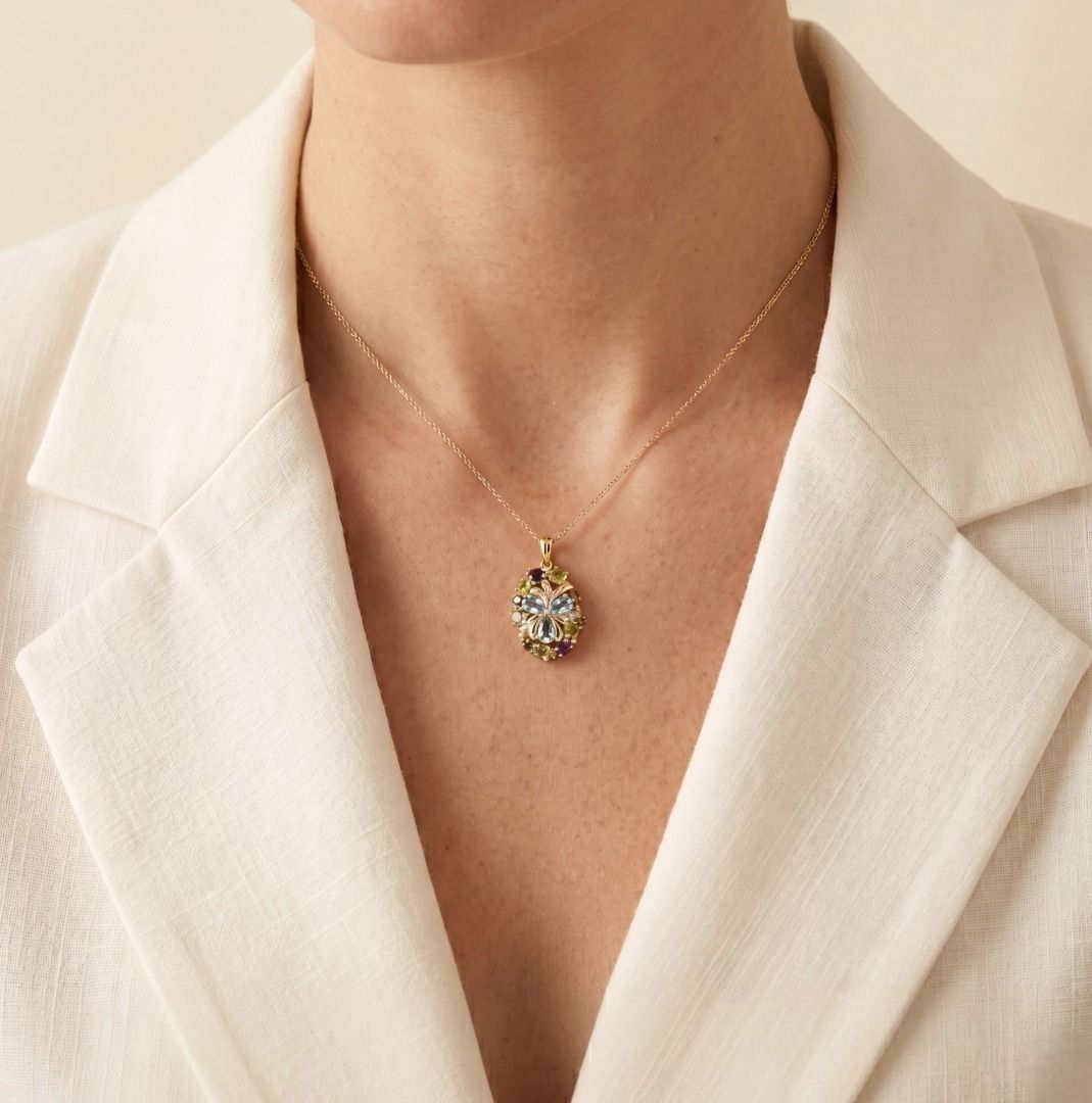 Vibrant 1.38ct Multi-Gem Floral Pendant in 18K Yellow Gold