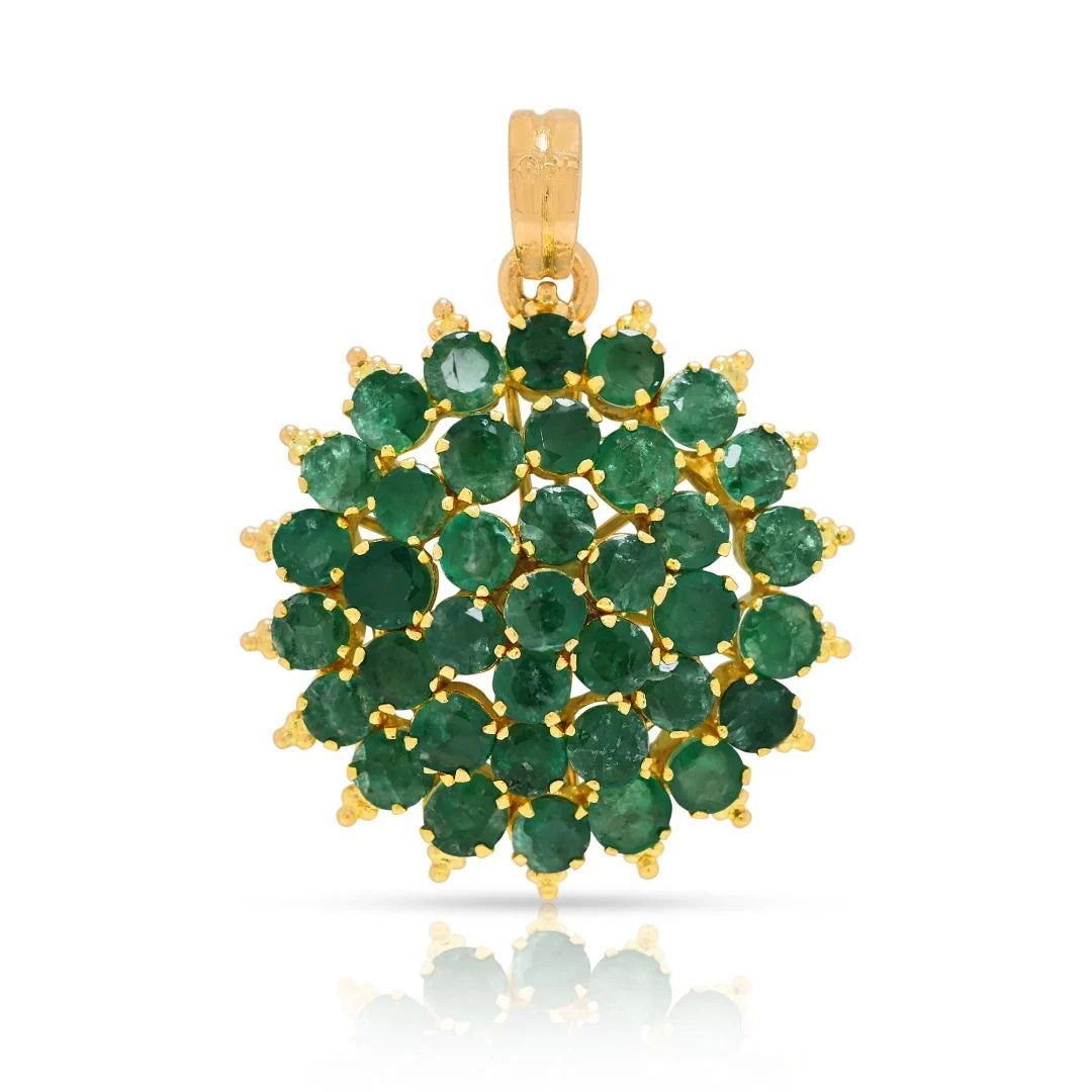 Vibrant 1.85ct Emerald Cluster Pendant in 18K Yellow Gold