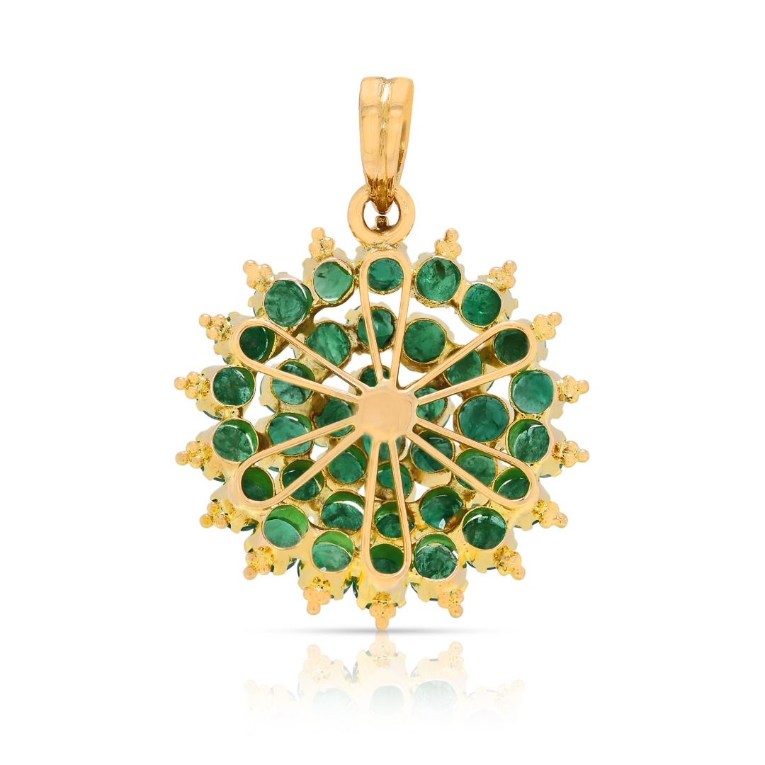 Vibrant 1.85ct Emerald Cluster Pendant in 18K Yellow Gold