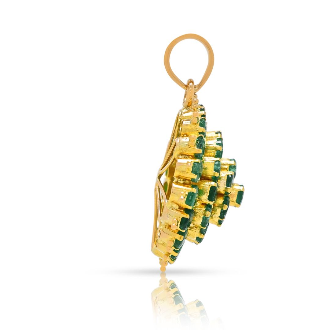 Vibrant 1.85ct Emerald Cluster Pendant in 18K Yellow Gold