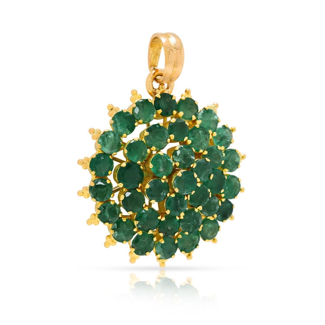 Vibrant 1.85ct Emerald Cluster Pendant in 18K Yellow Gold