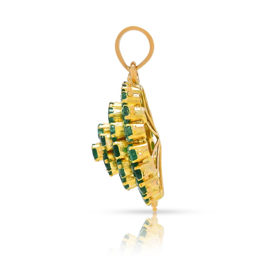Vibrant 1.85ct Emerald Cluster Pendant in 18K Yellow Gold