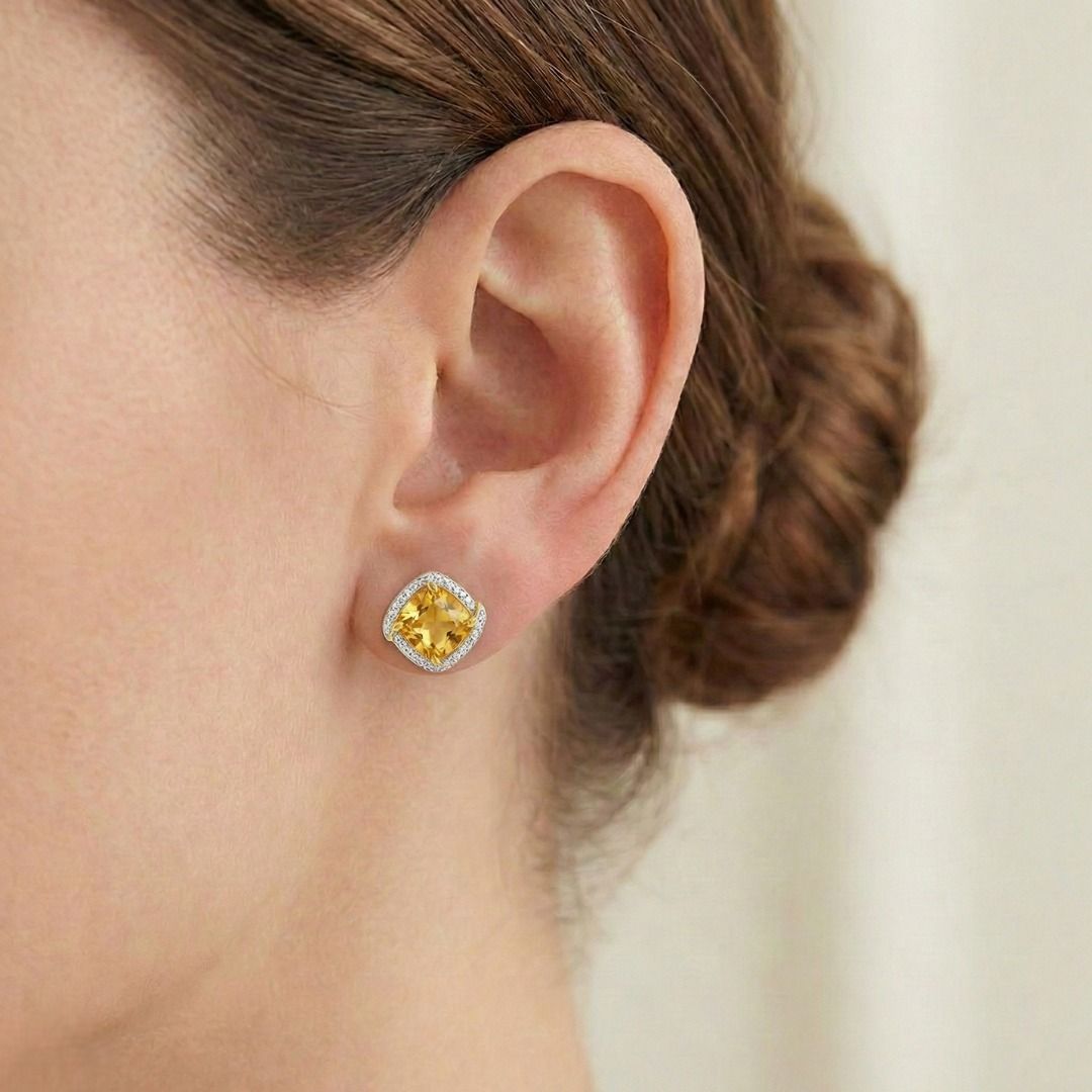 Vibrant 3.13ct Citrine & Diamond Stud Earrings in 18K Yellow Gold