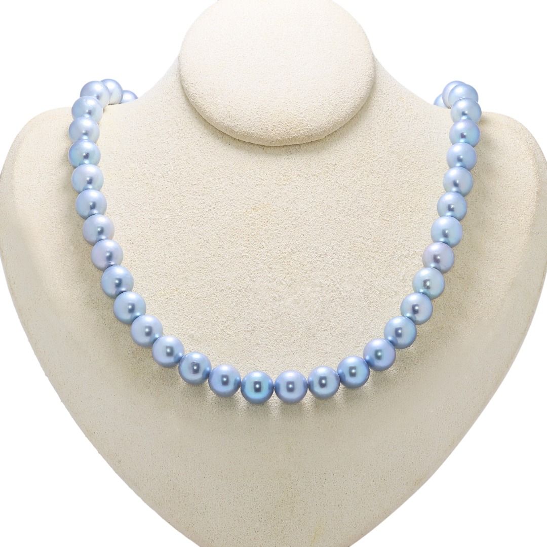 Vibrant 8.5mm Blue Akoya Pearl Silver Necklace (New)