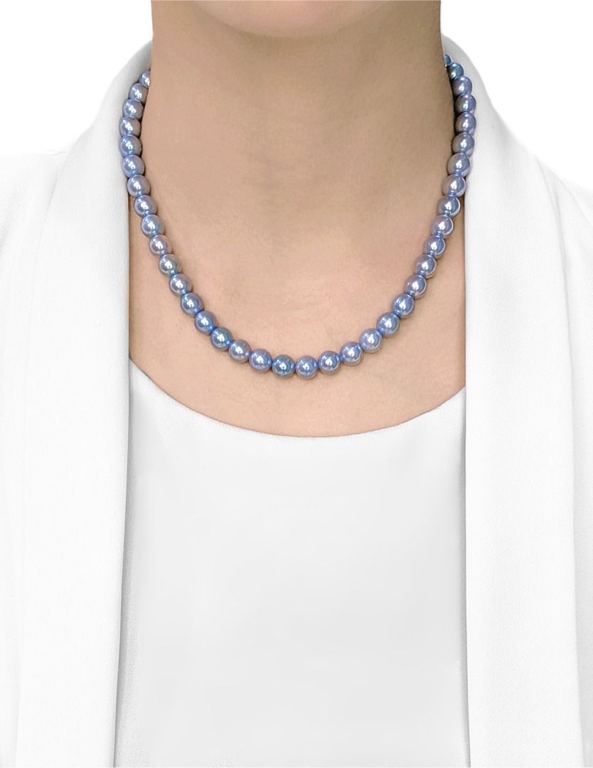 Vibrant 8.5mm Blue Akoya Pearl Silver Necklace (New)