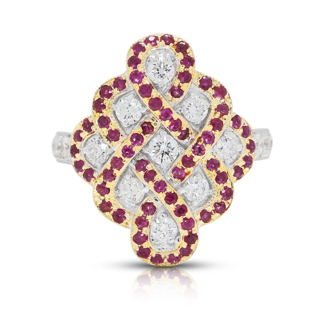 Vintage 0.302ct Ruby & 0.892ct Diamond Statement Ring in 18K Two-Tone Gold (New)