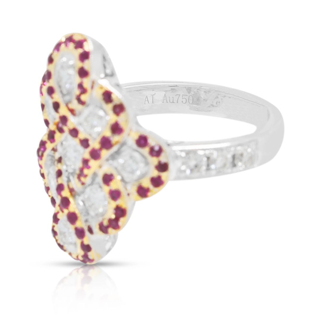 Vintage 0.302ct Ruby & 0.892ct Diamond Statement Ring in 18K Two-Tone Gold (New)