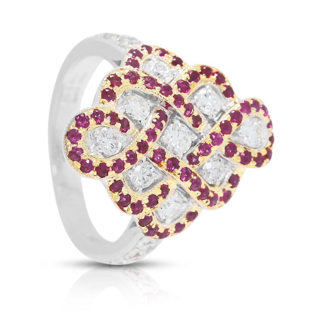 Vintage 0.302ct Ruby & 0.892ct Diamond Statement Ring in 18K Two-Tone Gold (New)