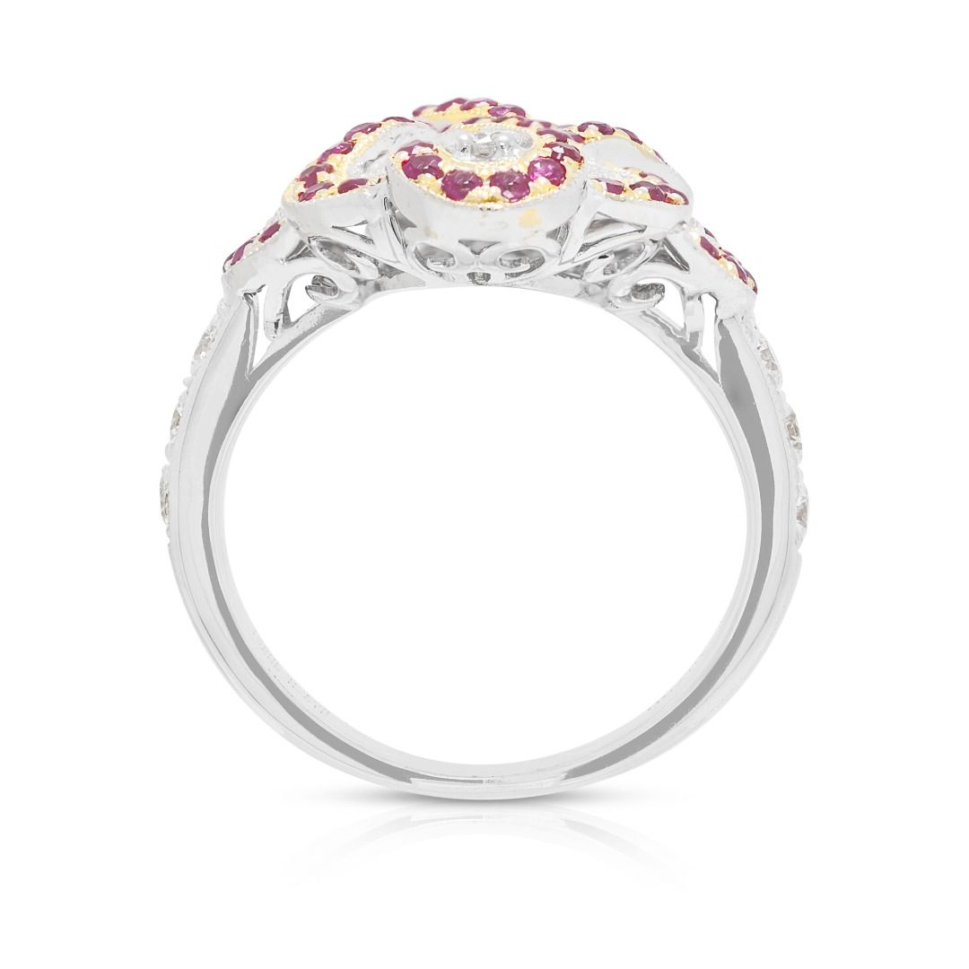 Vintage 0.302ct Ruby & 0.892ct Diamond Statement Ring in 18K Two-Tone Gold (New)