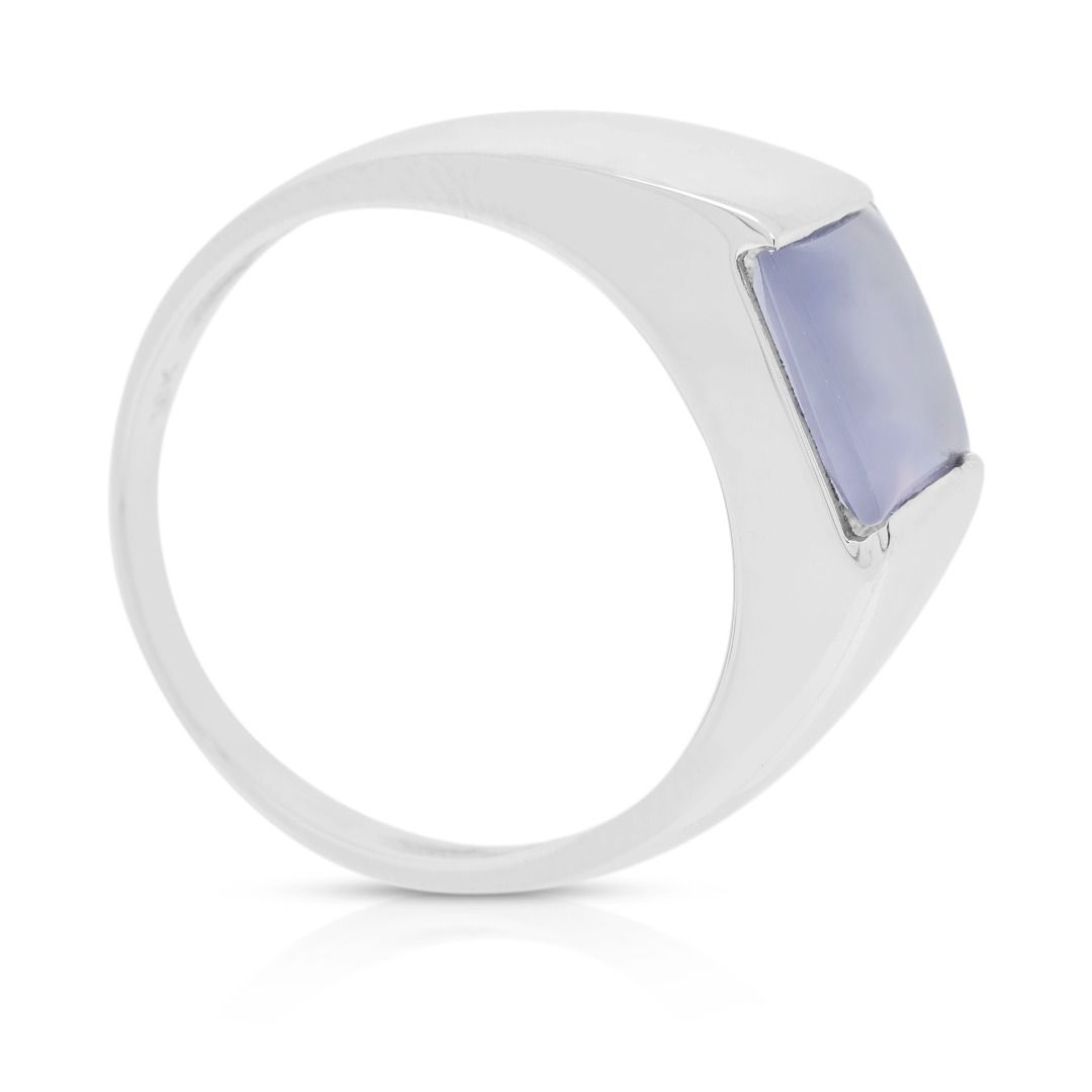 Vintage 8mm Cushion Chalcedony Ring in 18K White Gold