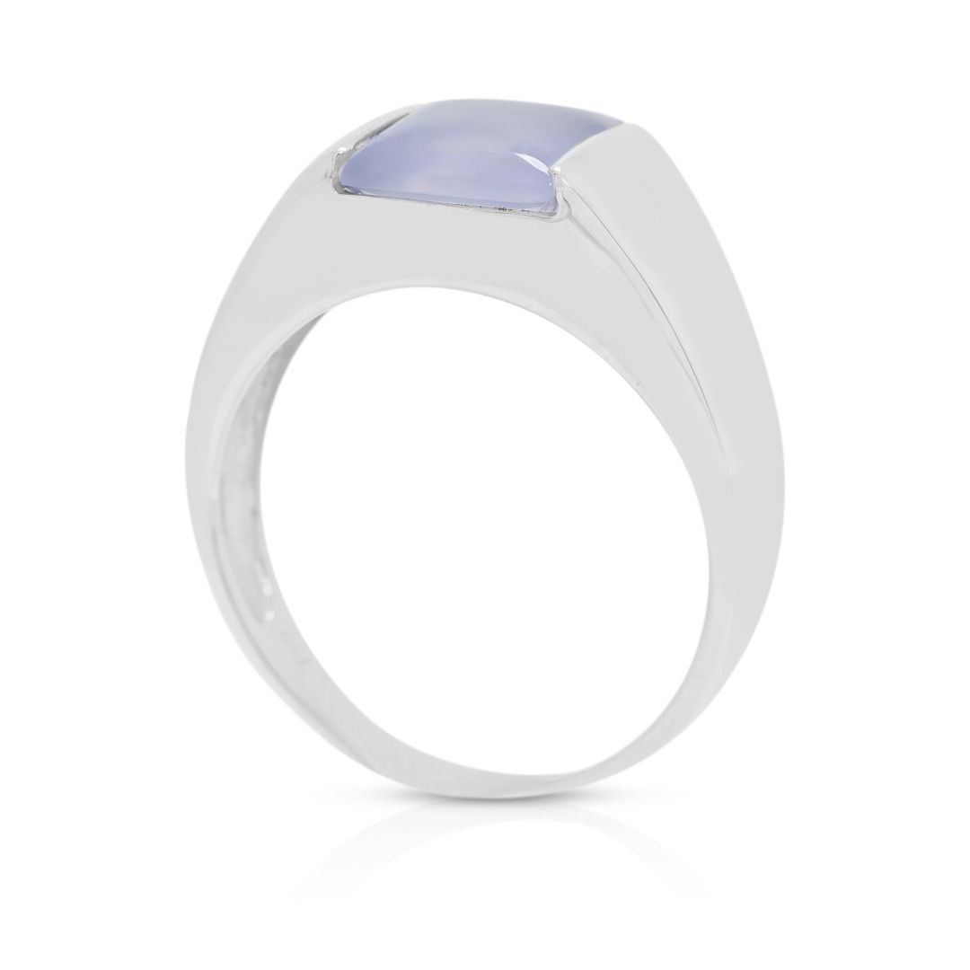 Vintage 8mm Cushion Chalcedony Ring in 18K White Gold
