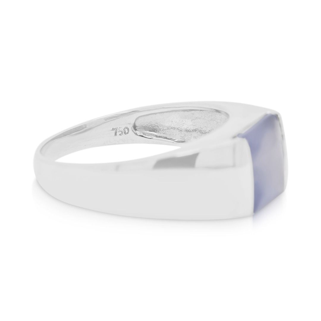 Vintage 8mm Cushion Chalcedony Ring in 18K White Gold