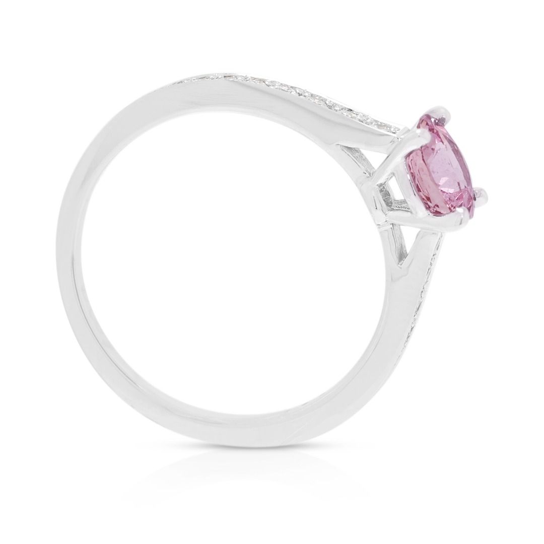 Vivid 0.74ct Padparadscha Sapphire & 0.18ct Diamond Pave Ring in 18K White Gold - GIA Certified