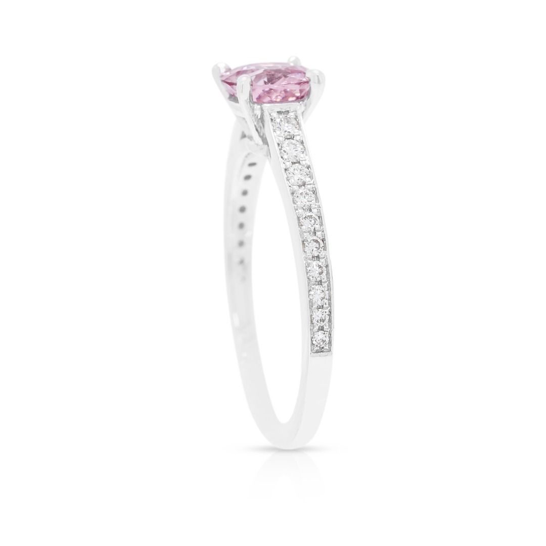 Vivid 0.74ct Padparadscha Sapphire & 0.18ct Diamond Pave Ring in 18K White Gold - GIA Certified