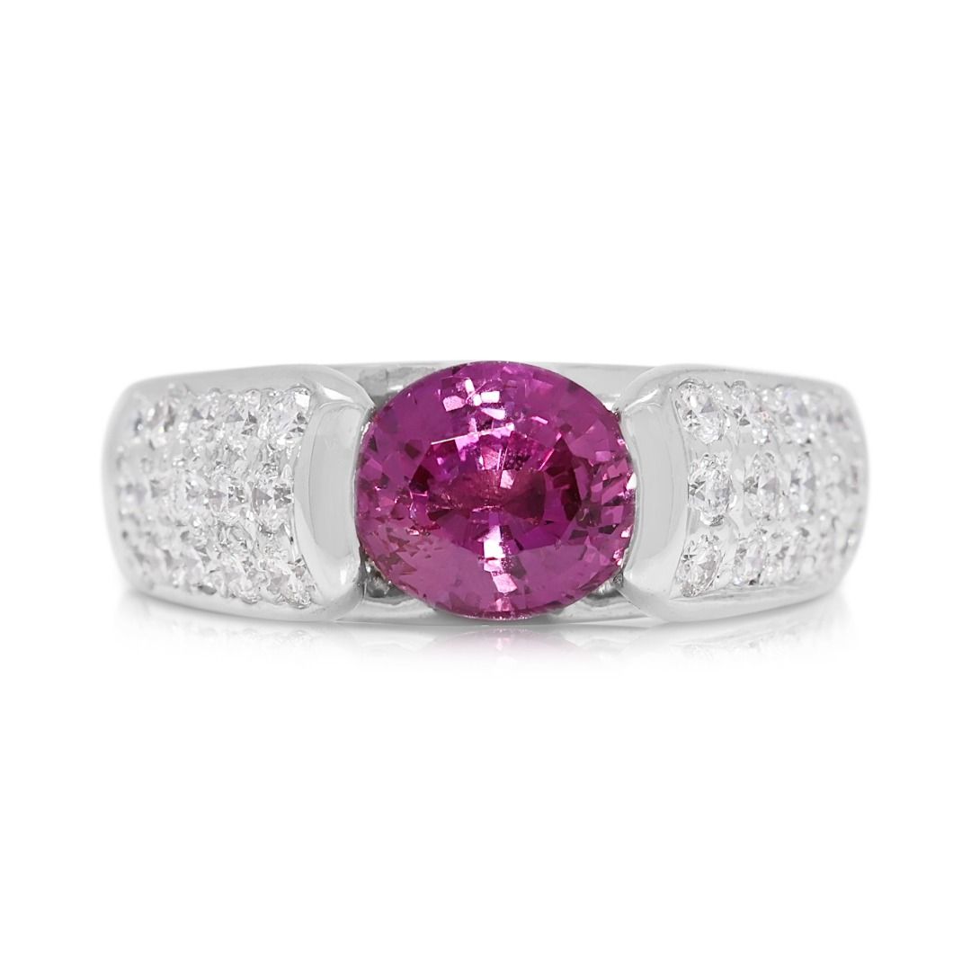 Vivid 1.33ct Pink Sapphire and Natural Diamond Statement Ring in 18K White Gold