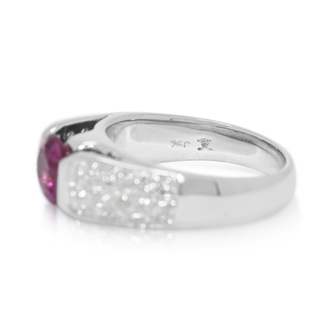 Vivid 1.33ct Pink Sapphire and Natural Diamond Statement Ring in 18K White Gold