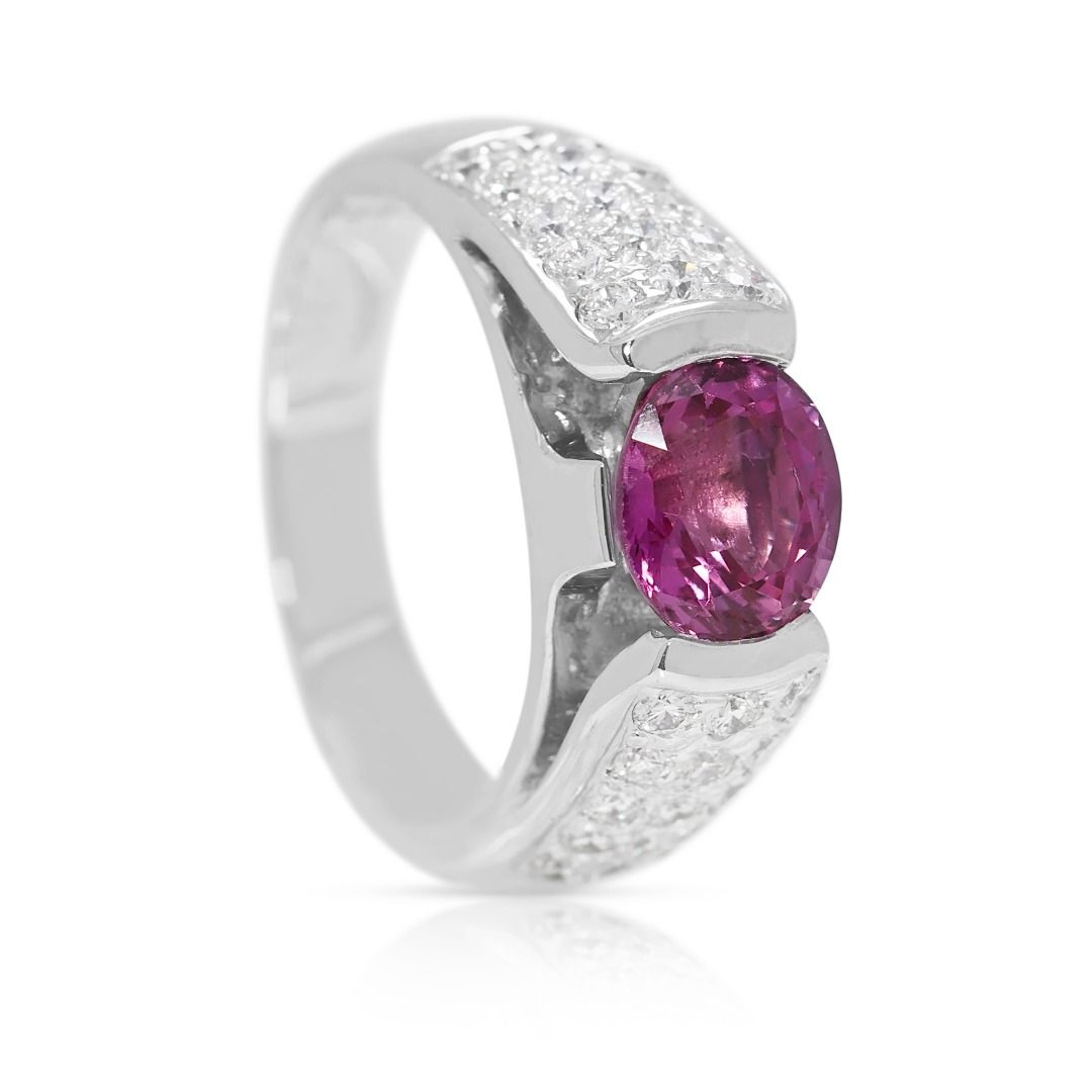Vivid 1.33ct Pink Sapphire and Natural Diamond Statement Ring in 18K White Gold