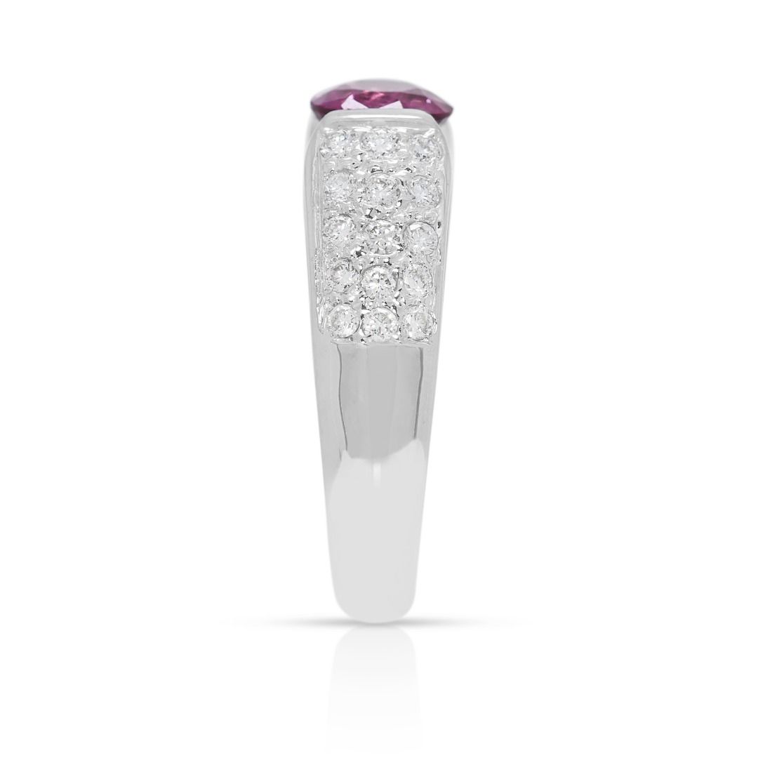 Vivid 1.33ct Pink Sapphire and Natural Diamond Statement Ring in 18K White Gold