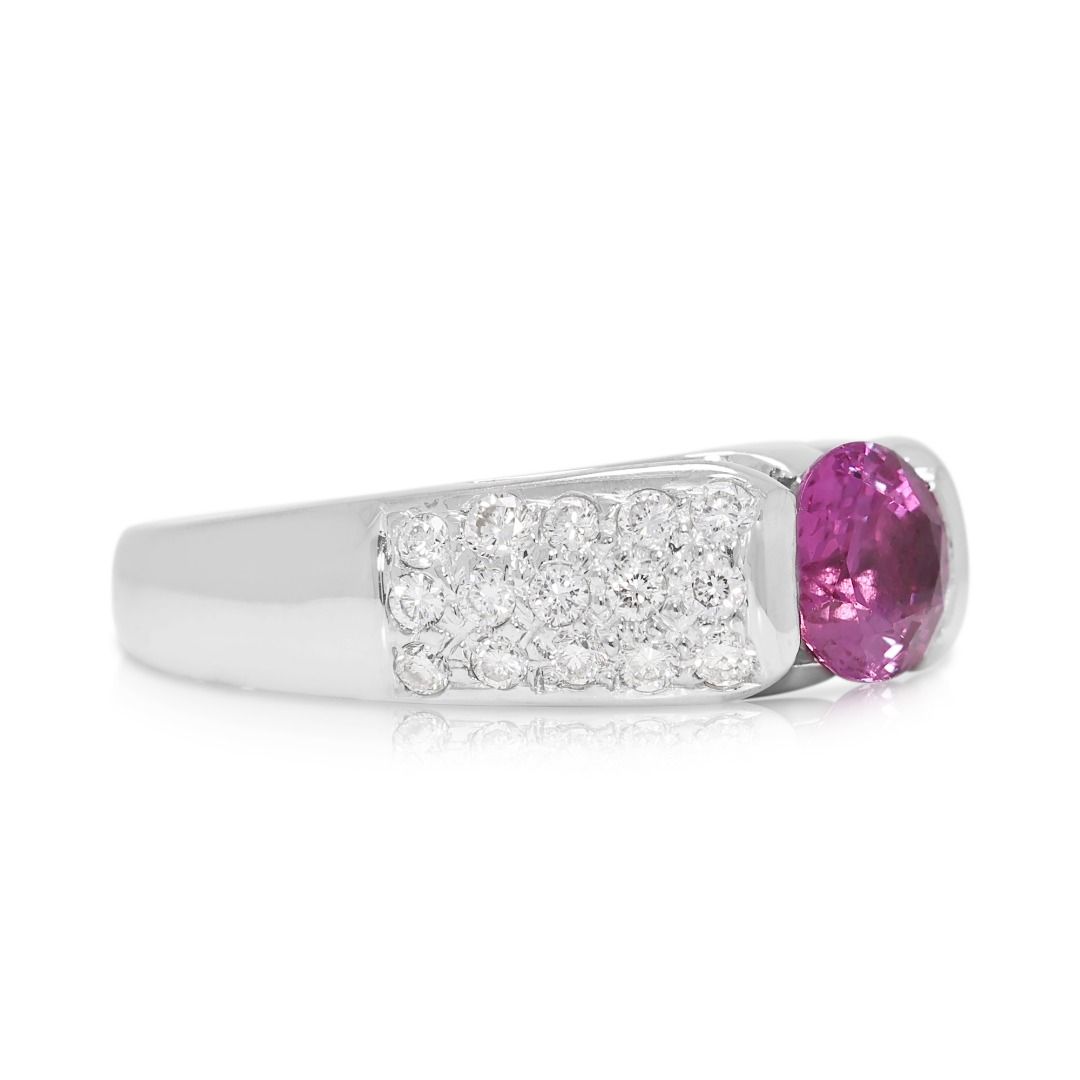 Vivid 1.33ct Pink Sapphire and Natural Diamond Statement Ring in 18K White Gold