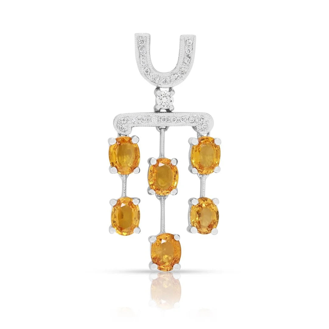 Vivid 3.75ct Orange Sapphire & Diamond Pendant in 18K White Gold