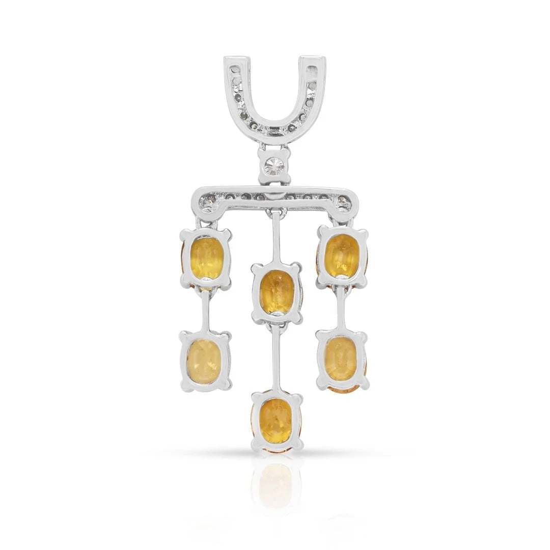 Vivid 3.75ct Orange Sapphire & Diamond Pendant in 18K White Gold