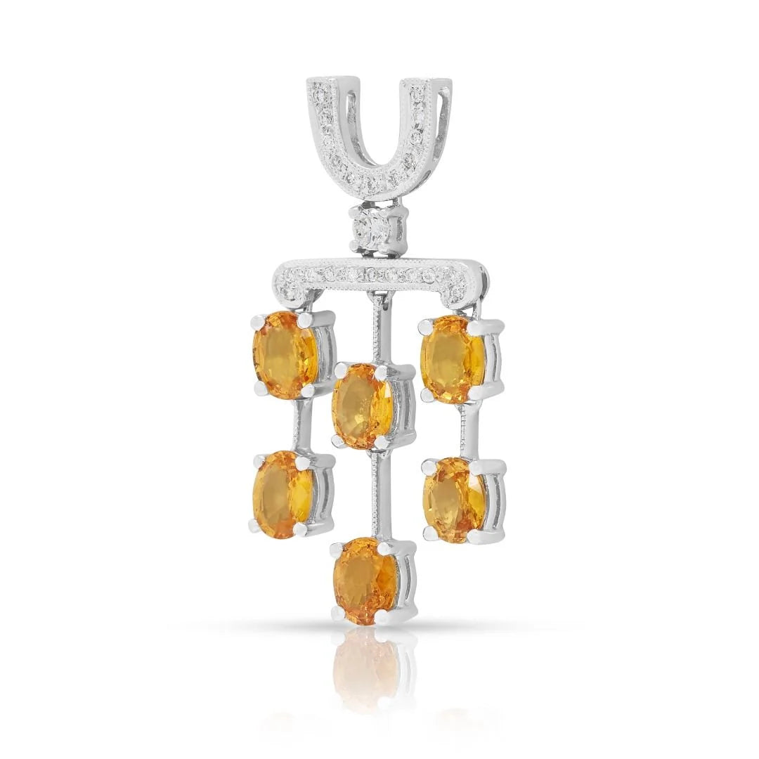 Vivid 3.75ct Orange Sapphire & Diamond Pendant in 18K White Gold