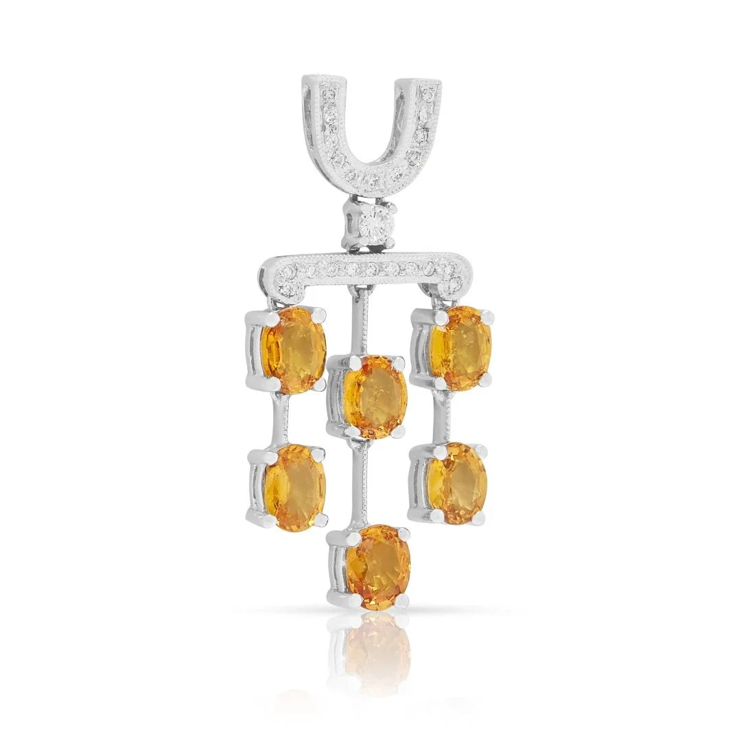 Vivid 3.75ct Orange Sapphire & Diamond Pendant in 18K White Gold