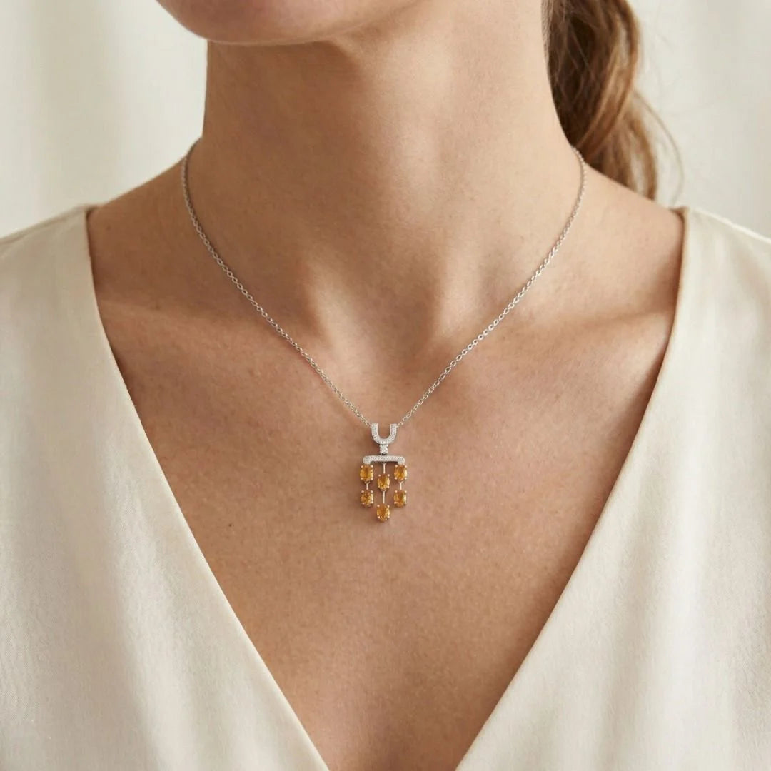 Vivid 3.75ct Orange Sapphire & Diamond Pendant in 18K White Gold