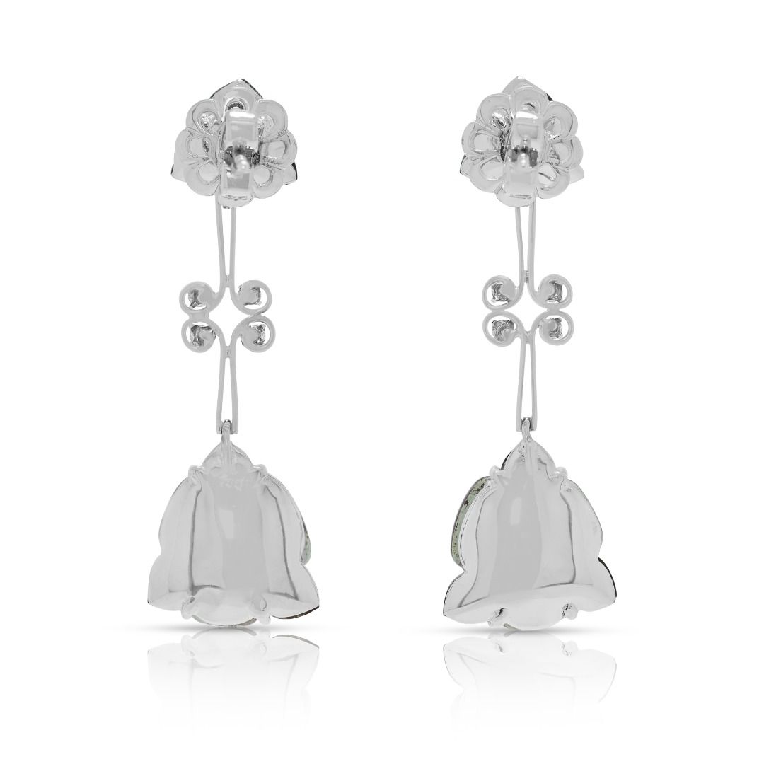 Whimsical 0.16ct Diamond & Watermelon Tourmaline Earrings in 18K White Gold