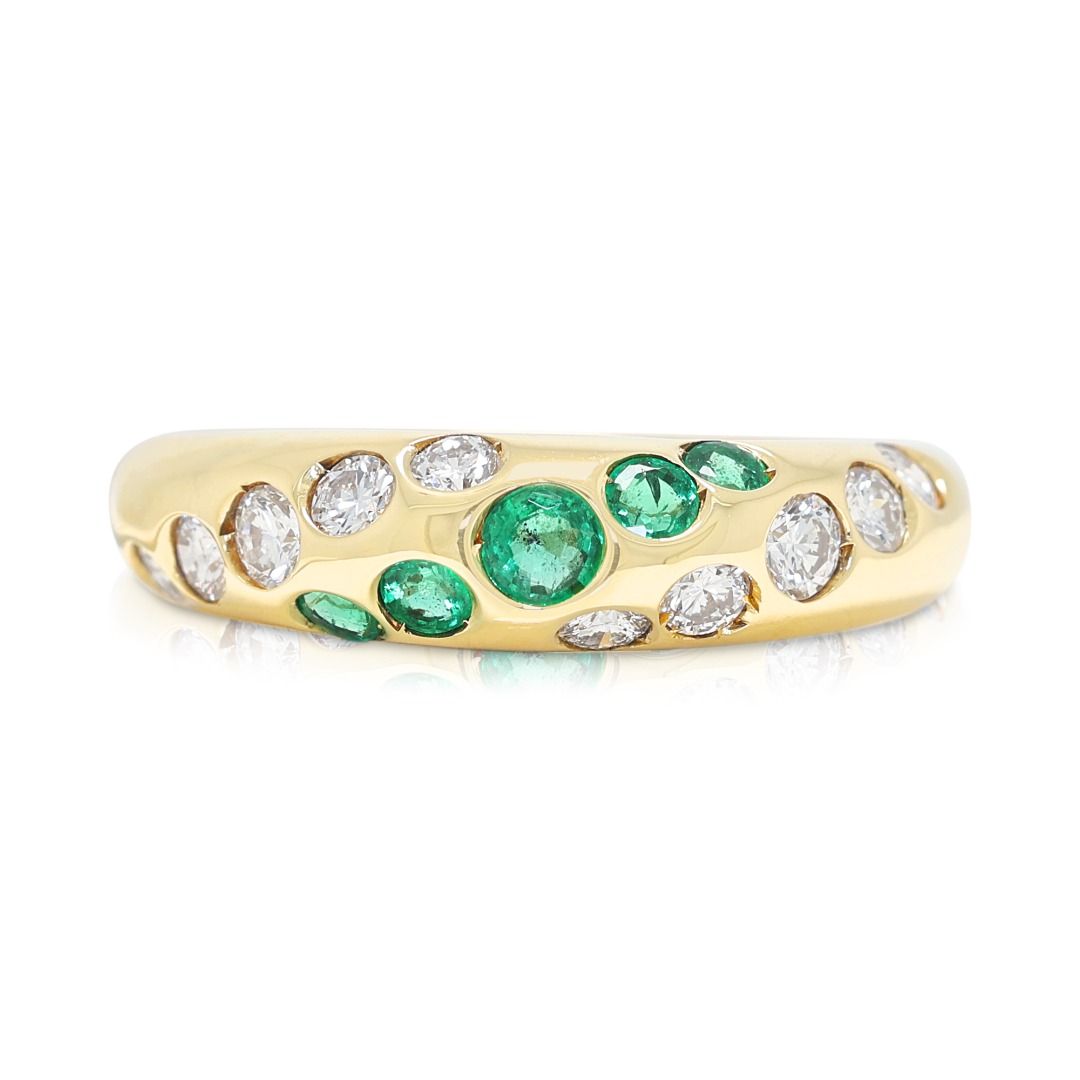 Whimsical 0.60ct Natural Emerald and Diamond Band in 18K Yellow Gold