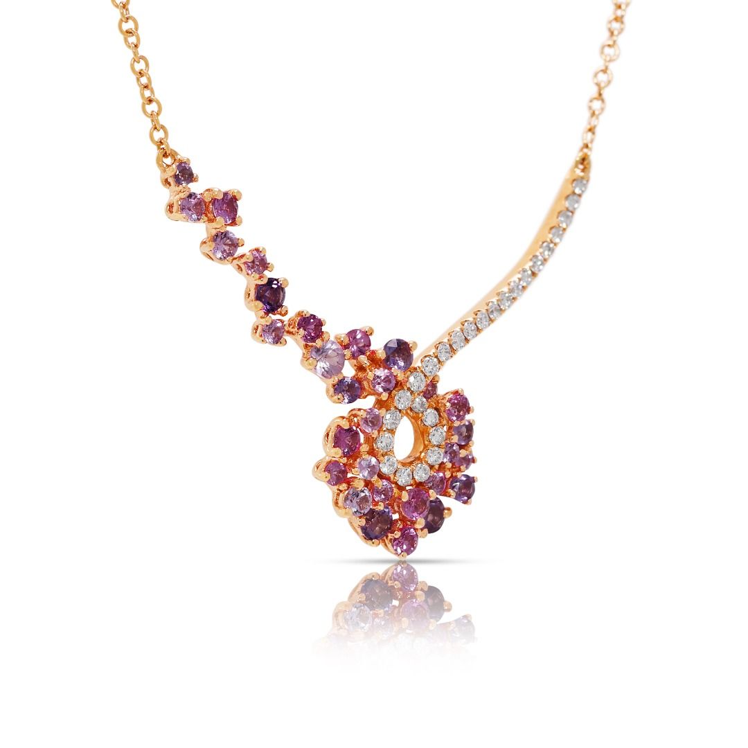 Whimsical 0.80ct Sapphire, Amethyst, and Diamond 18k Rose Gold Necklace by Poh Heng