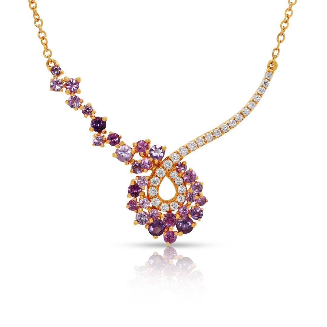 Whimsical 0.80ct Sapphire, Amethyst, and Diamond 18k Rose Gold Necklace by Poh Heng