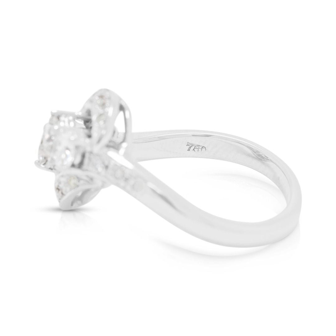 Whimsical 1.08ct Natural Diamond Swirl Statement Ring in 14K White Gold