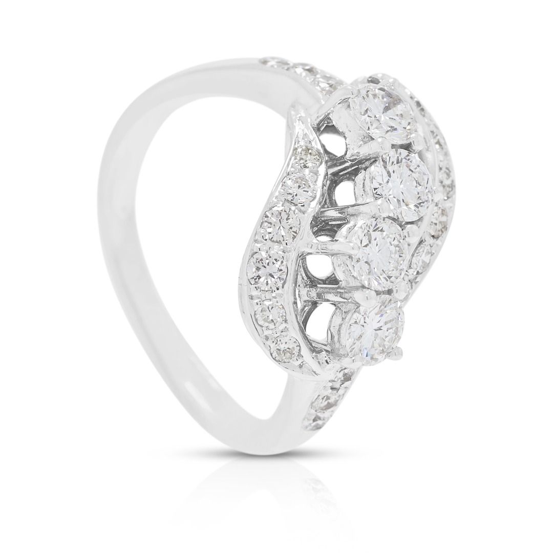 Whimsical 1.08ct Natural Diamond Swirl Statement Ring in 14K White Gold