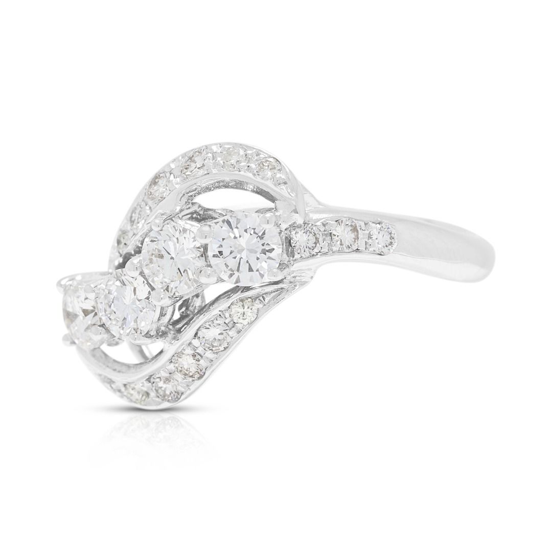 Whimsical 1.08ct Natural Diamond Swirl Statement Ring in 14K White Gold